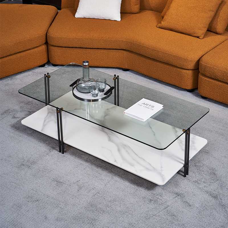 ldad北欧创意长方形茶几现代时尚小户型客厅岩板方几轻奢风玻璃台