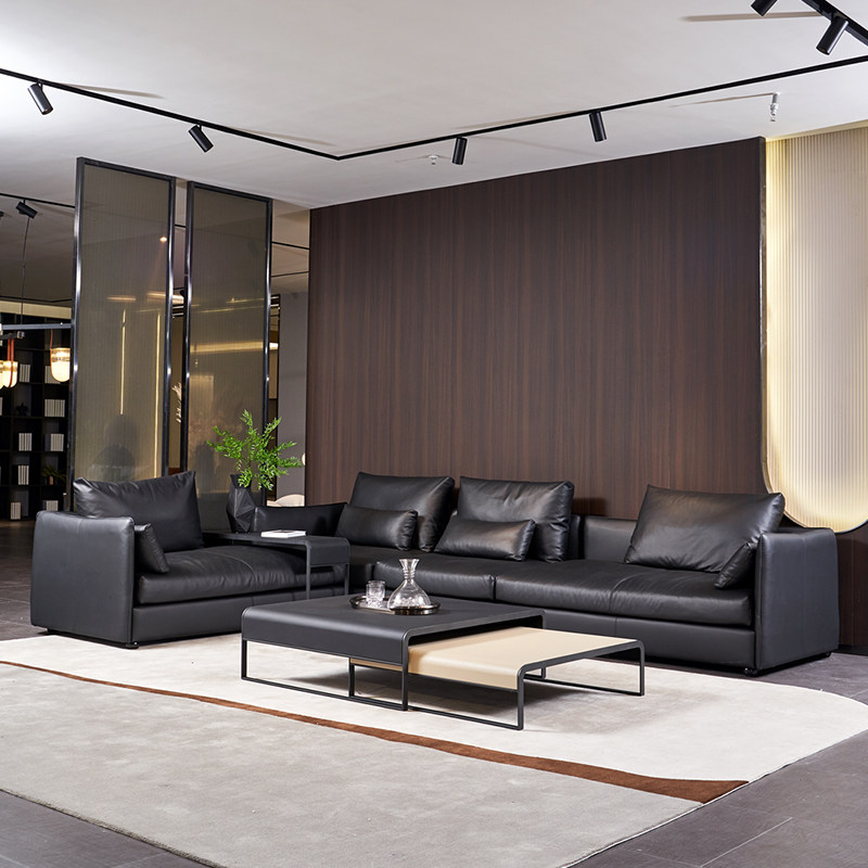 意大利真皮沙发头层牛皮转角组合客厅大户型办公室羽绒直排三人位