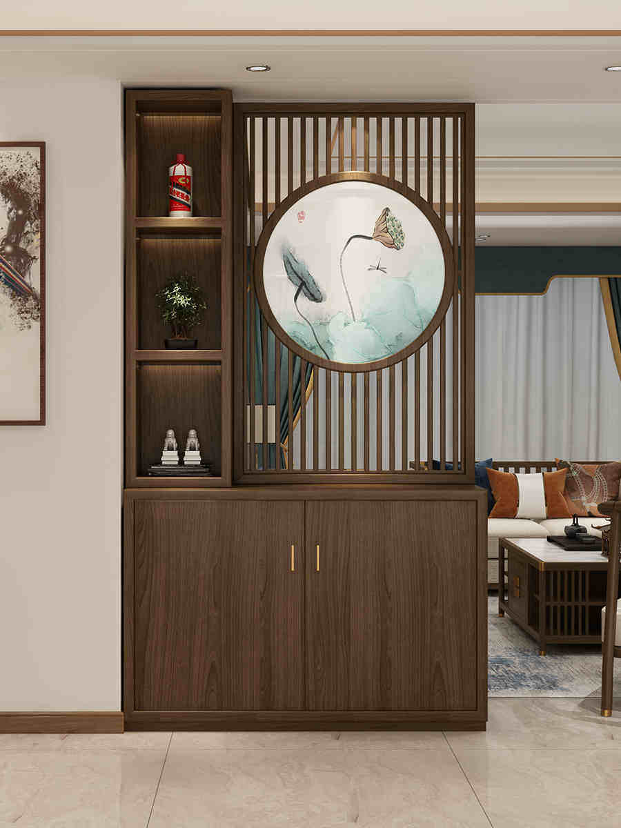 新中式全实木客厅屏风玄关隔断柜遮挡家用鞋柜一体置物柜全屋定制