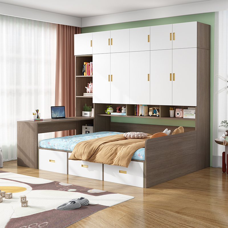 衣柜床一体榻榻米小户型简约现代儿童床多功能储物书桌书柜组合床