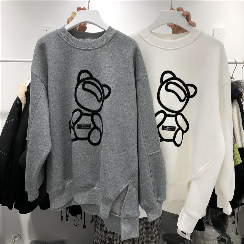 欧货卡通小熊秋季薄款侧开叉卫衣女秋冬2021新款宽松韩版套头上衣在类目 女装/女士精品, 大码女装中 - 来自Buy2taobao.com提供专业的淘宝代购服务