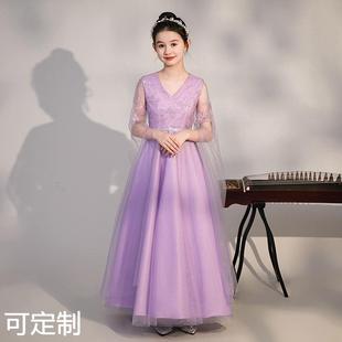 女童古筝演出服装大童儿童紫色旗袍中国风演奏朗诵比赛合唱表演服