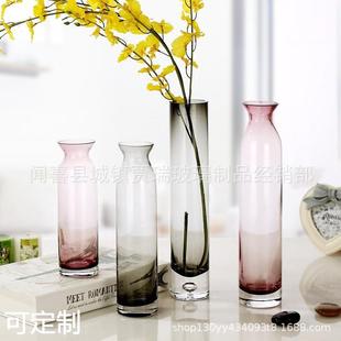 小口径玻璃花瓶摆件客厅插花透明养百合玫瑰高款细长款细口小清新