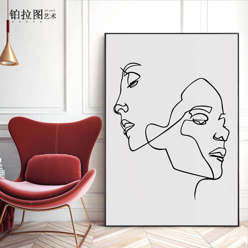 玄关装饰画极简线条轮廓现代简约黑白个性挂画样板间北欧小众批发