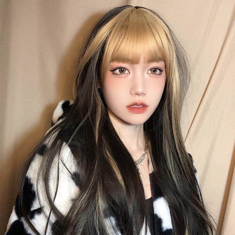 假发女jennie同款长直发网红自然全头套逼真头皮可爱jk刘海染假发