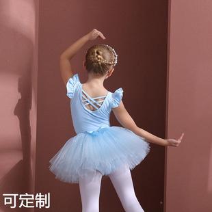 儿童舞蹈服夏季无袖棉蓝色女童练功服幼儿芭蕾舞亮片纱裙中国舞