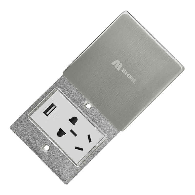 86滑盖防水梅兰日兰地插座型小平推式地插座侧滑不锈钢五孔地插