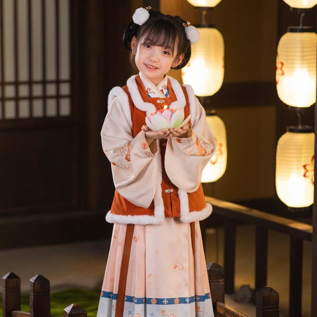 女童汉服冬装加绒加厚儿童明制比甲中国风古装唐装保暖女宝拜年服