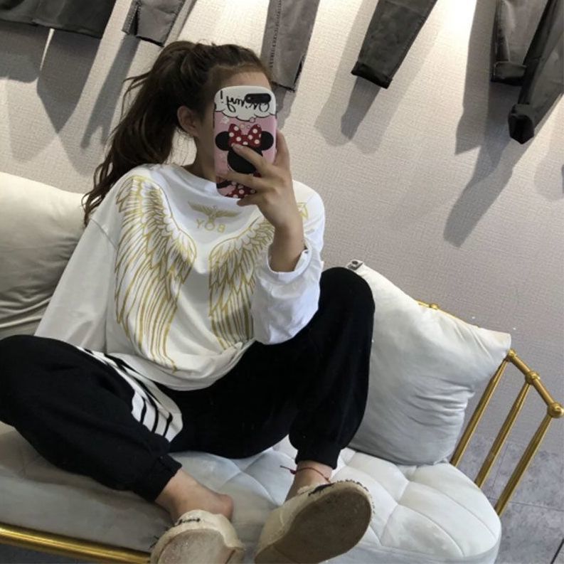 精神小妹女套装社会女装套装快手网红同款老鹰翅膀精神女生上衣
