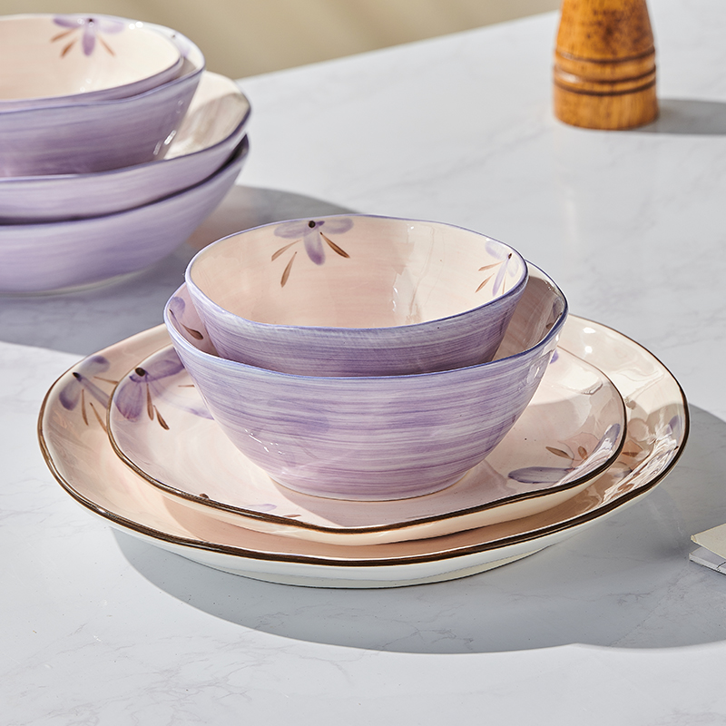 紫风铃创意碗碟餐具陶瓷碗盘家用2024新款日式网红ins风碗单个