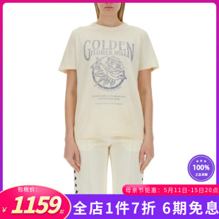 GOLDEN GOOSE黄金鹅新款女简约LOGO印花圆领T恤休闲运动上衣SS24