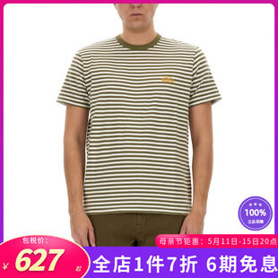 woolrich新款男士时尚休闲夏季条纹透气舒适短袖T恤黑色SS24