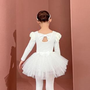 儿童舞蹈服冬季长女童练功服白色棉分体套装幼儿芭蕾舞纱裙韩版