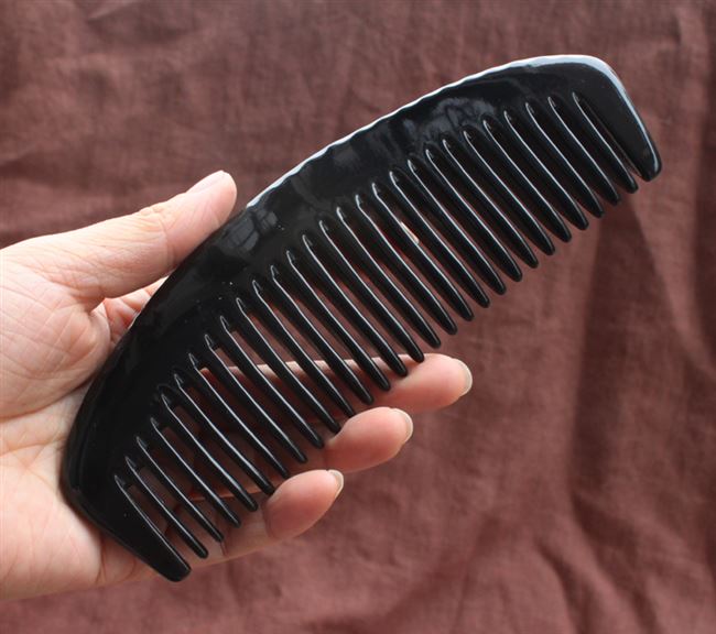 手工黑水牛角梳子h081女家用宽齿梳卷发梳按摩梳大齿款带角筋