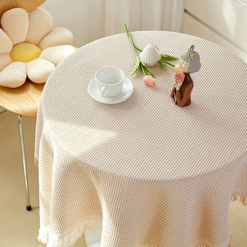 法式桌布高级感拍照轻奢感圆桌白色欧式棉麻布艺餐桌布2021新款式