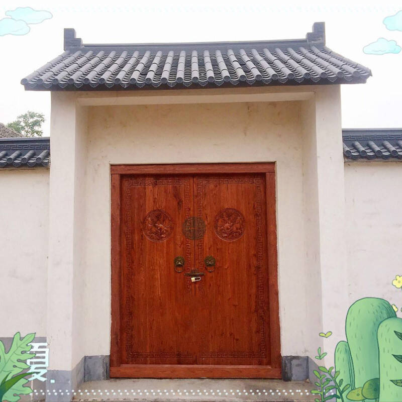 实木中式仿古大门定制榆木别墅庭院大门进户门农村自建房双开大门