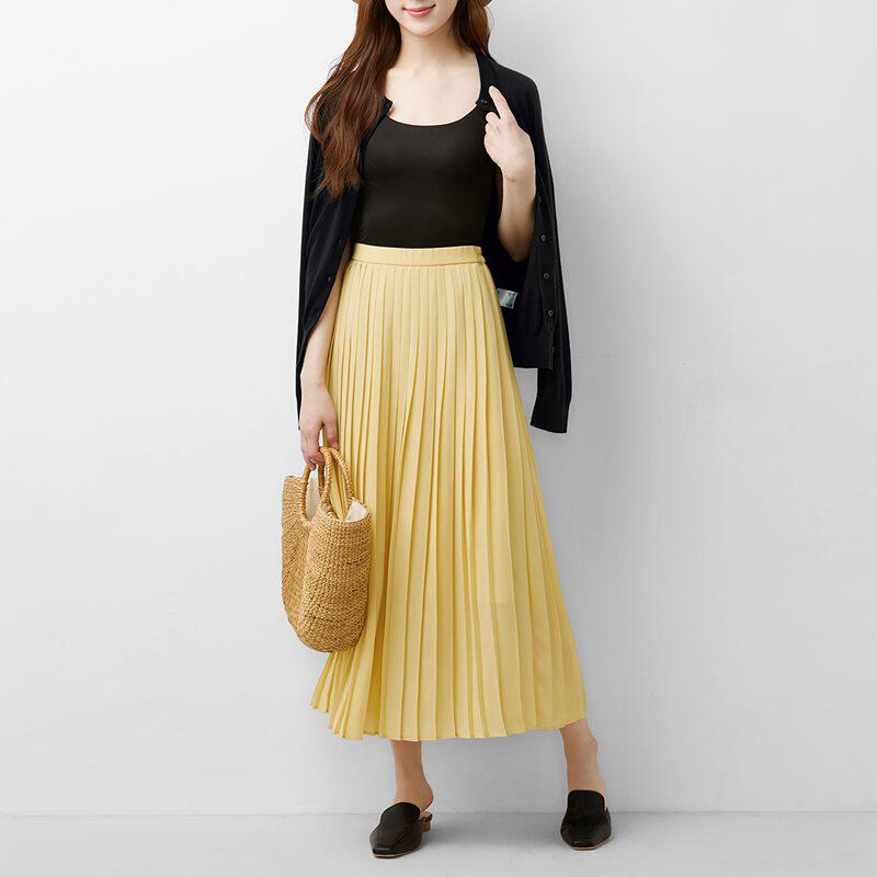 诚衣乐服女雪纺打褶裙夏季新款ol中长裙子过膝百褶裙半身裙女装