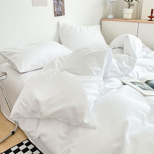 现货速发水洗棉床单四件套夏季简约白色被套被罩床笠宾馆民宿酒店