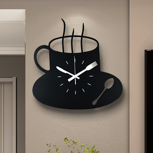 北欧咖啡杯挂钟个性创意艺术时尚时钟家用网红大气客厅挂墙钟表