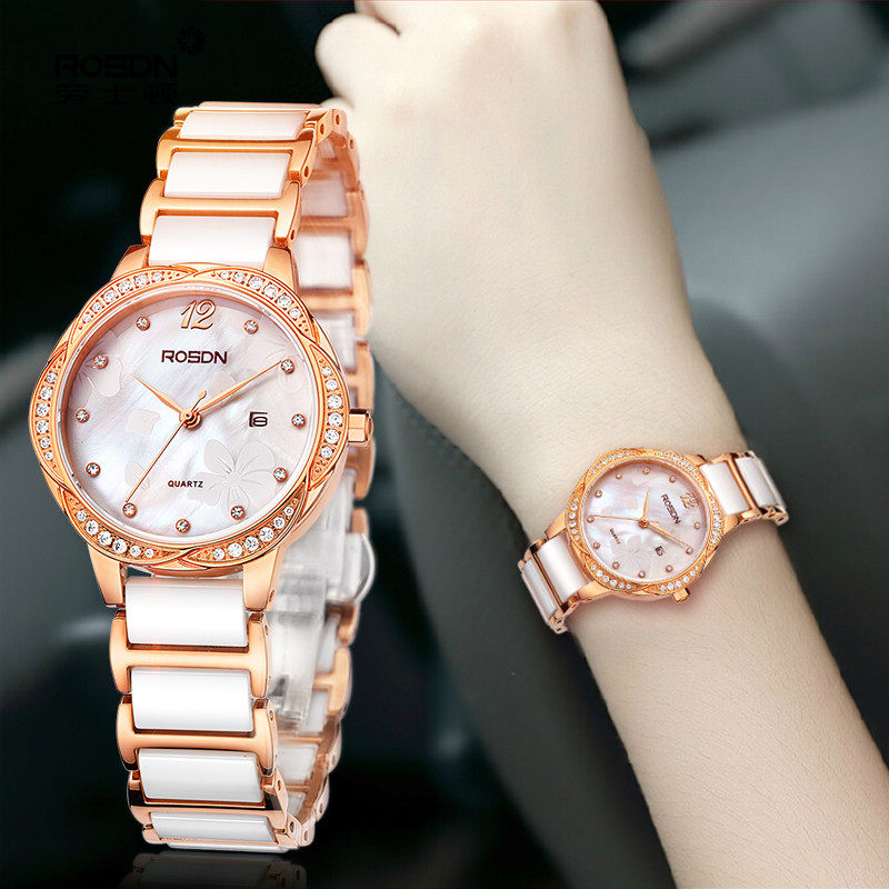 劳士顿手表白色陶瓷手表女款品牌正品女式时尚潮流防水2020年新款