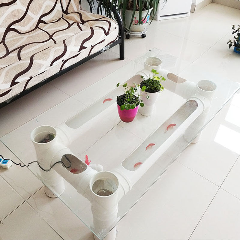 台子顺水茶桌桌下水平面管道条纹种花茶几水管鱼缸