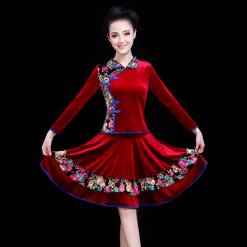 金丝绒舞蹈服套装秋冬季加厚中老年跳舞演出旗舰店—民族服装/舞台装