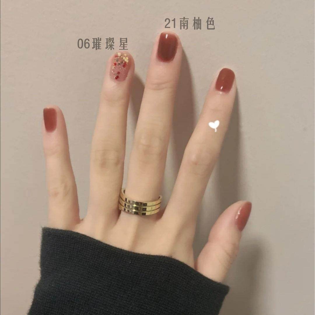 显白南柚色指甲油秋冬色系闪亮亮免烤快干持久防水不掉色无毒学生
