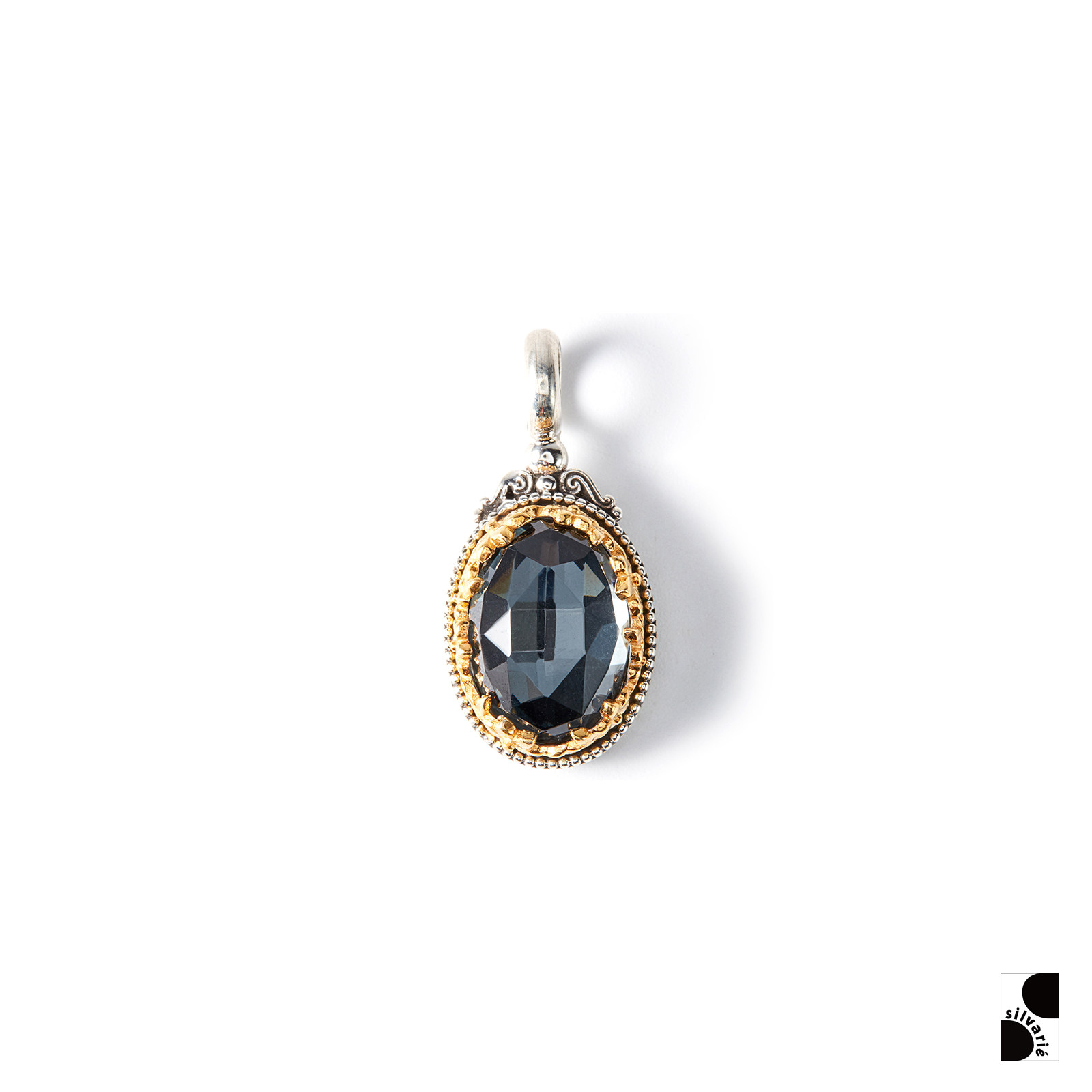 =silvarie=gerochristo 椭圆黑色赤铁矿石吊坠项坠 欧美复古宫廷