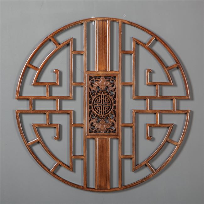 淘宝仿古挂件实木花窗格圆形古风定做茶室背景墙壁挂隔断中式装饰玄关