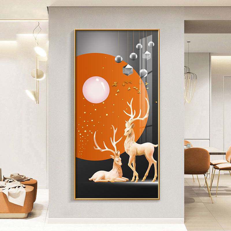 竖尽头挂北欧轻入户玄关壁画奢简约现代画装饰客厅风画走廊过r道l