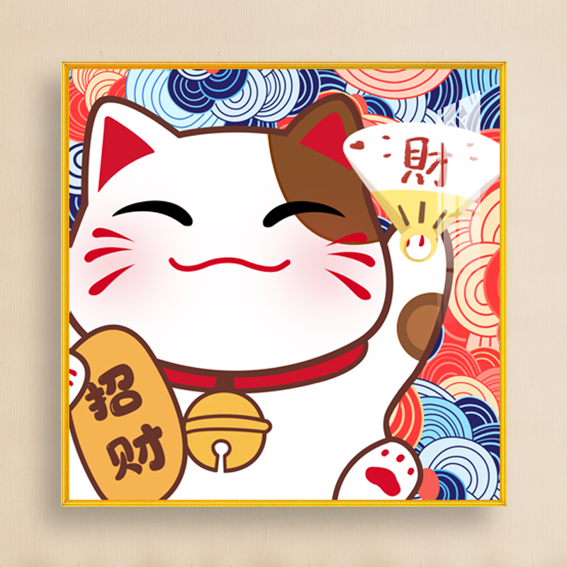 钻石画2022新款满钻客厅玄关钻粘画日式客厅小件十字绣2021招财猫