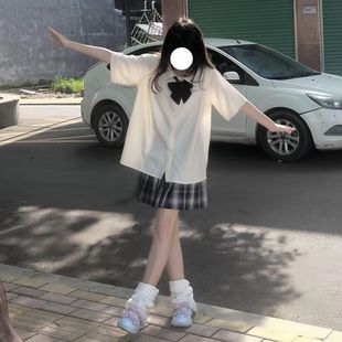 jk制服正版百褶裙套装原创圆领短袖衬衫女夏娃娃领上衣甜美学院风