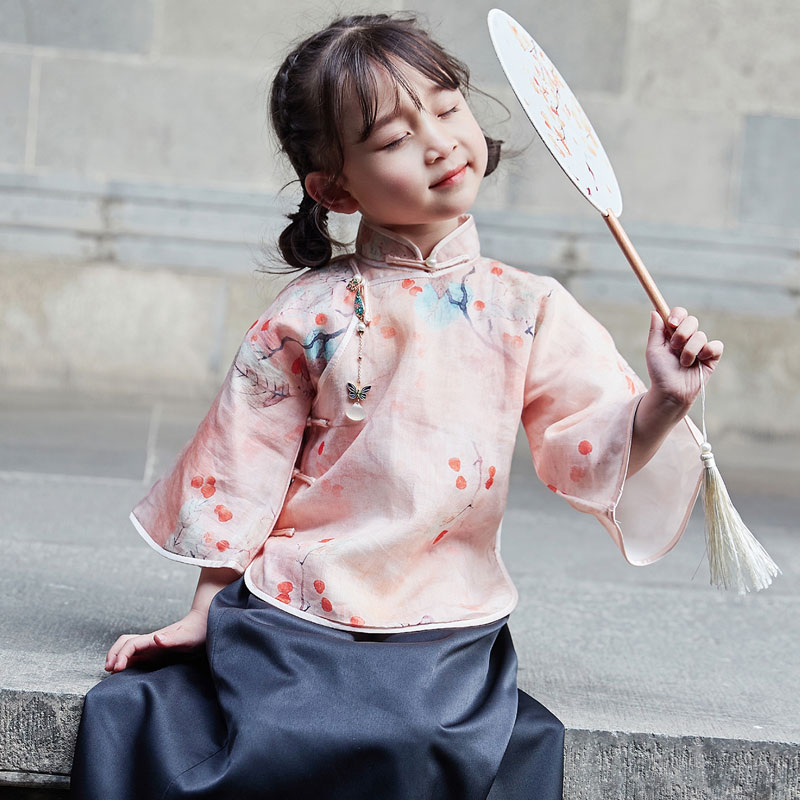 苎麻天丝儿童旗袍女春秋夏季中国风民国风民国装女童夏古装