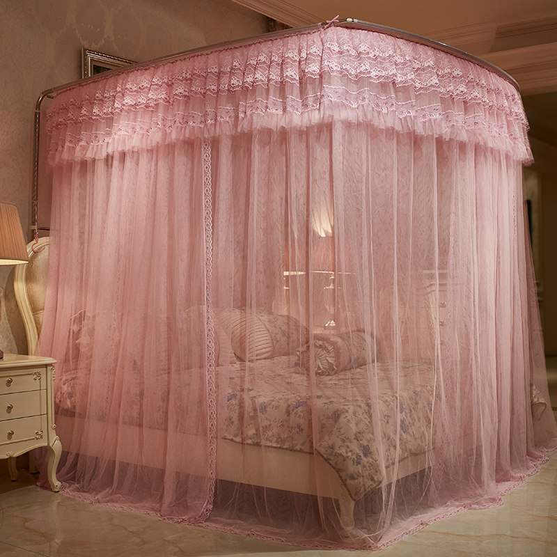 u型蚊帐可伸缩家用双人简约支架纹账18m加密加厚15米床20x22