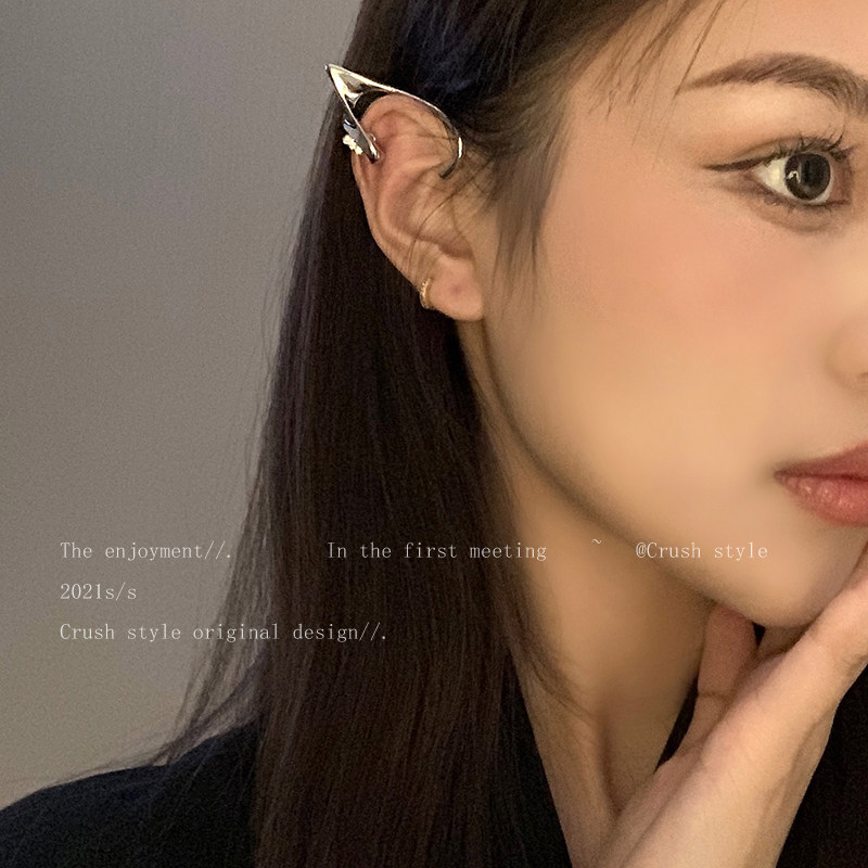 精灵耳朵流苏耳饰无耳洞耳夹女显脸小耳挂小众设计感高级简约耳环
