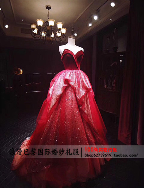 红色婚纱礼服2020新款气质抹胸新娘结婚晚礼服迎宾纱蓬蓬裙小拖尾