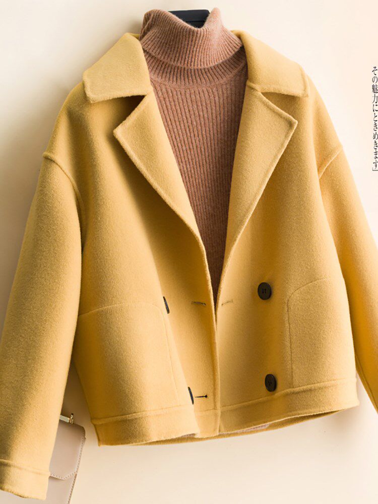 2020秋冬新款双面羊绒大衣女短款宽松小个子纯色羊毛呢子茧型外套