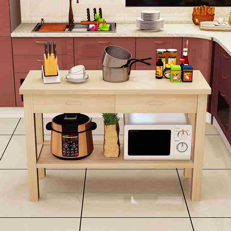 定制实木厨房切菜桌带抽屉厨房操作台小户型置物架家用小桌子圆