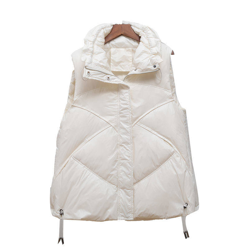 羽绒马甲反季清仓欧洲站轻薄羽绒服女短款无袖白鸭绒抽绳背心坎肩