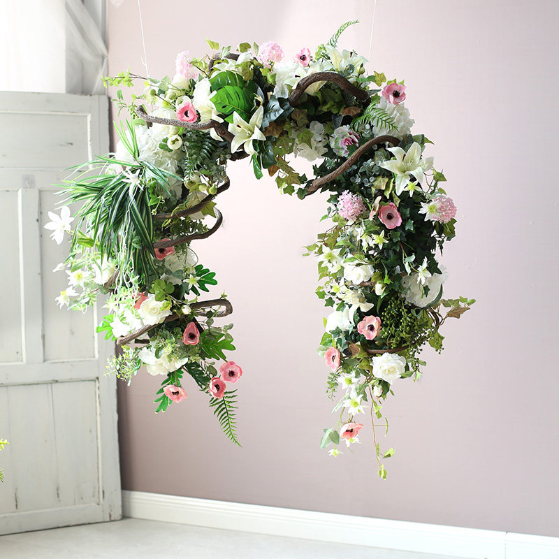 悬挂花艺软装空间布局植物垂吊装置橱窗装饰树藤大型立体定制绢花