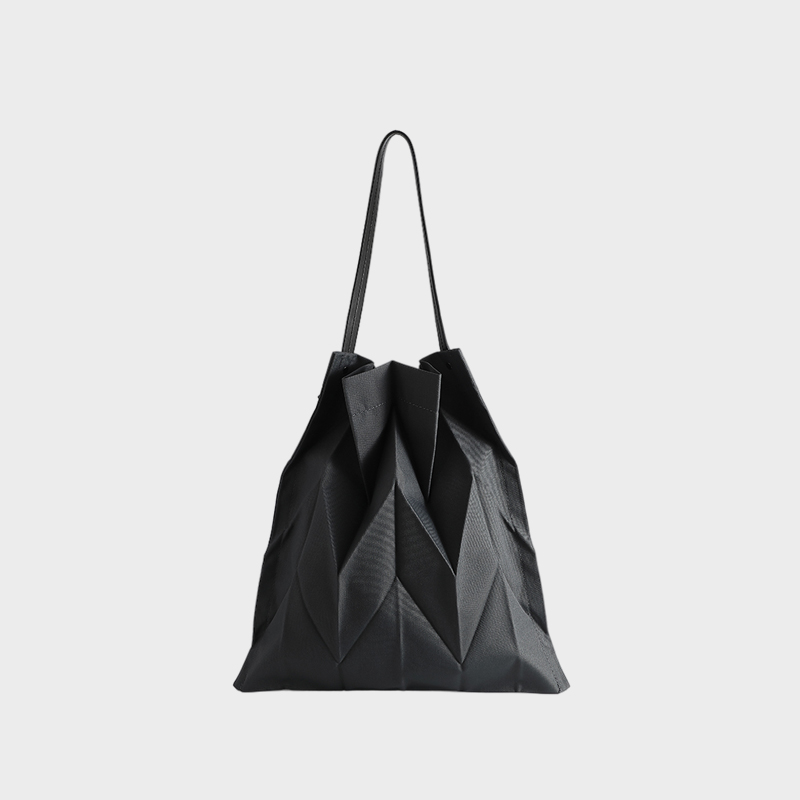 日本バッグ小众设计褶皱菱格纹单肩包轻便折叠帆布包购物袋休闲包