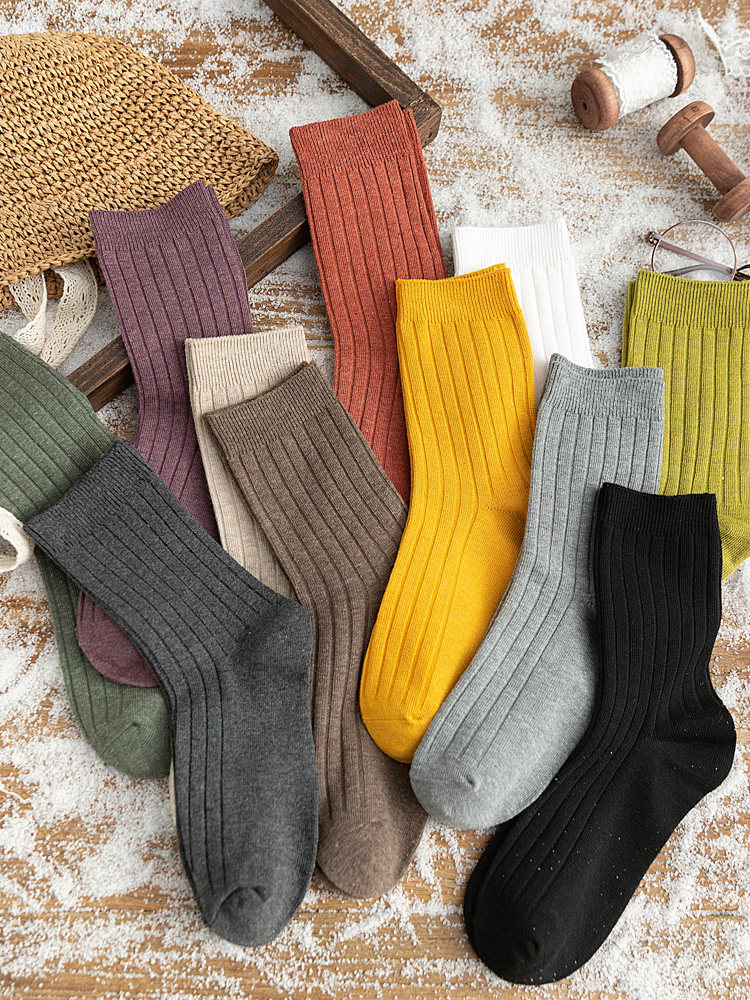 ins潮袜子女中筒袜 网红款百搭堆堆袜韩国日系秋冬款全棉纯色长筒