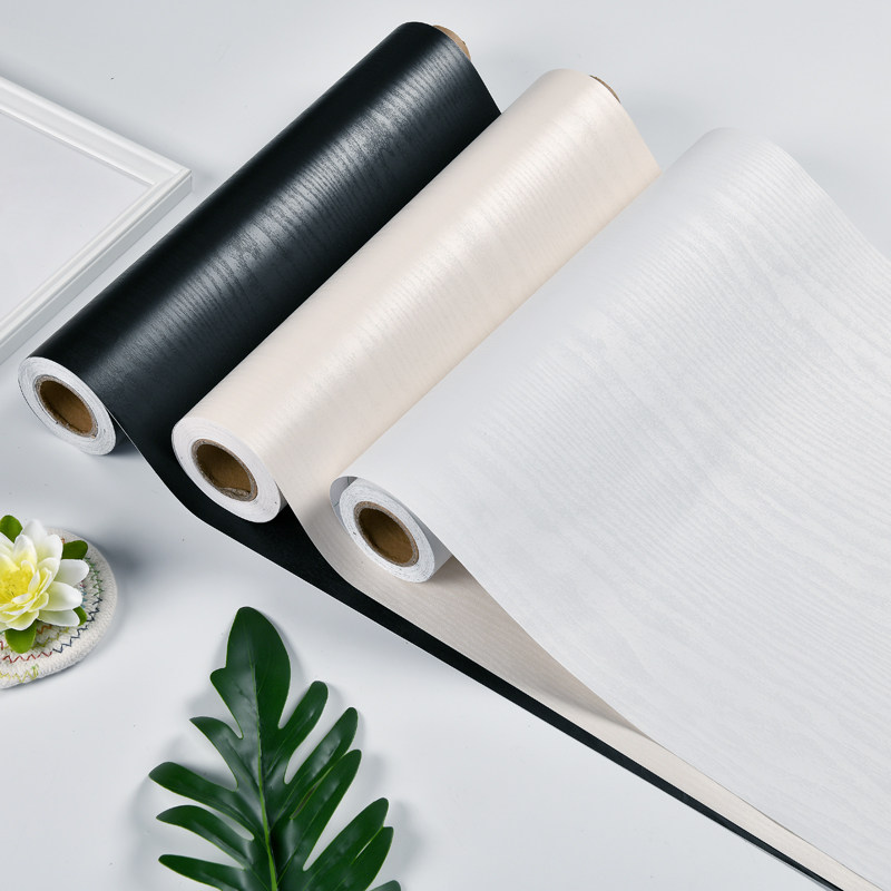 白色自粘墙纸家用门壁纸装饰防水桌衣橱柜子自带胶包门框纯色木纹