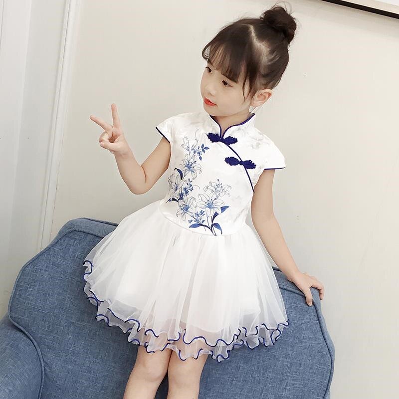 女童连衣裙2021夏季新款旗袍公主裙中小童蕾丝裙女宝宝民族风裙子