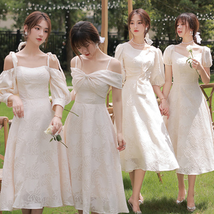 香槟色伴娘服2024年新款夏季姐妹团裙平时可穿礼服女小众简单大气