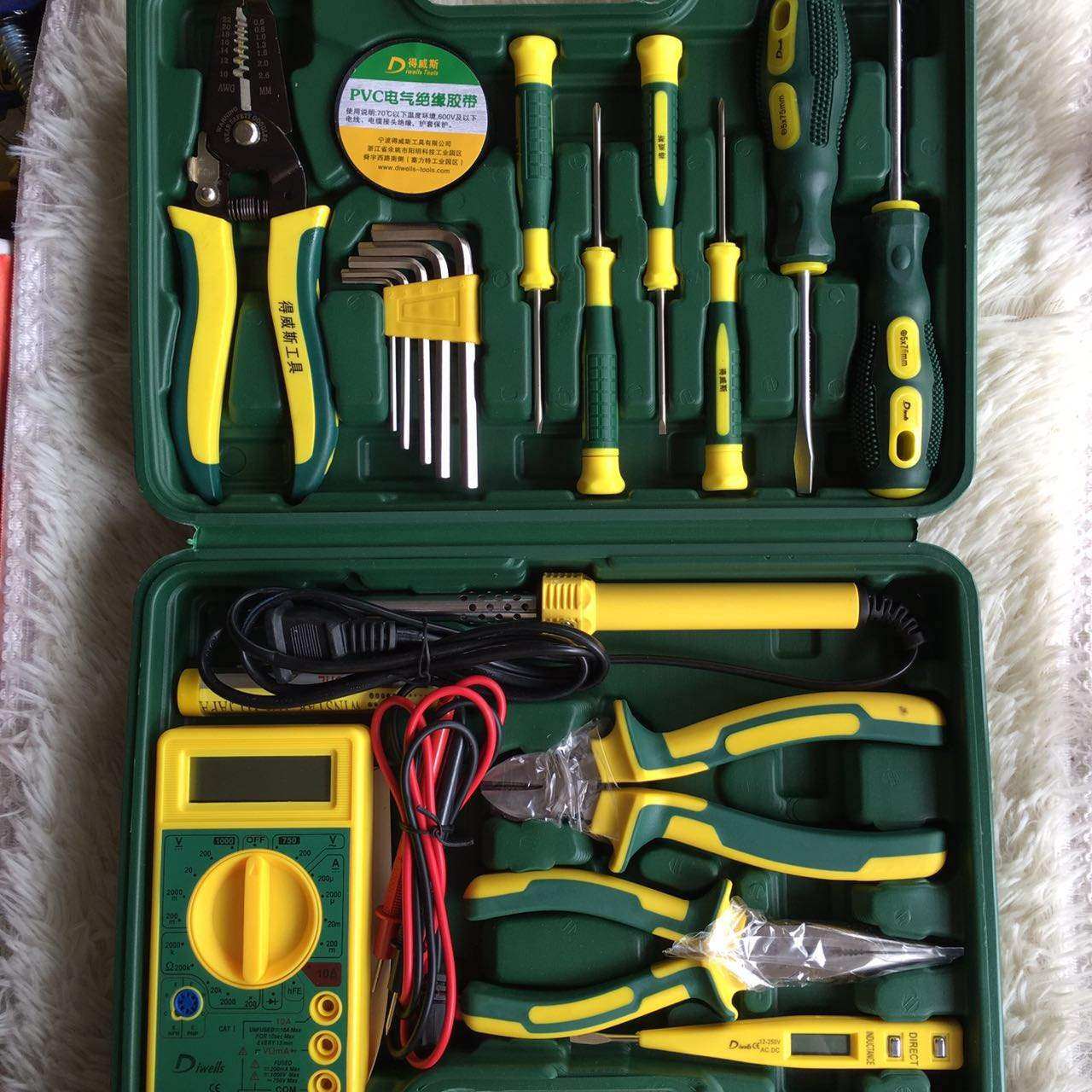 包邮得威斯20件电讯组套工具电工维修套装电烙铁家用工具组套