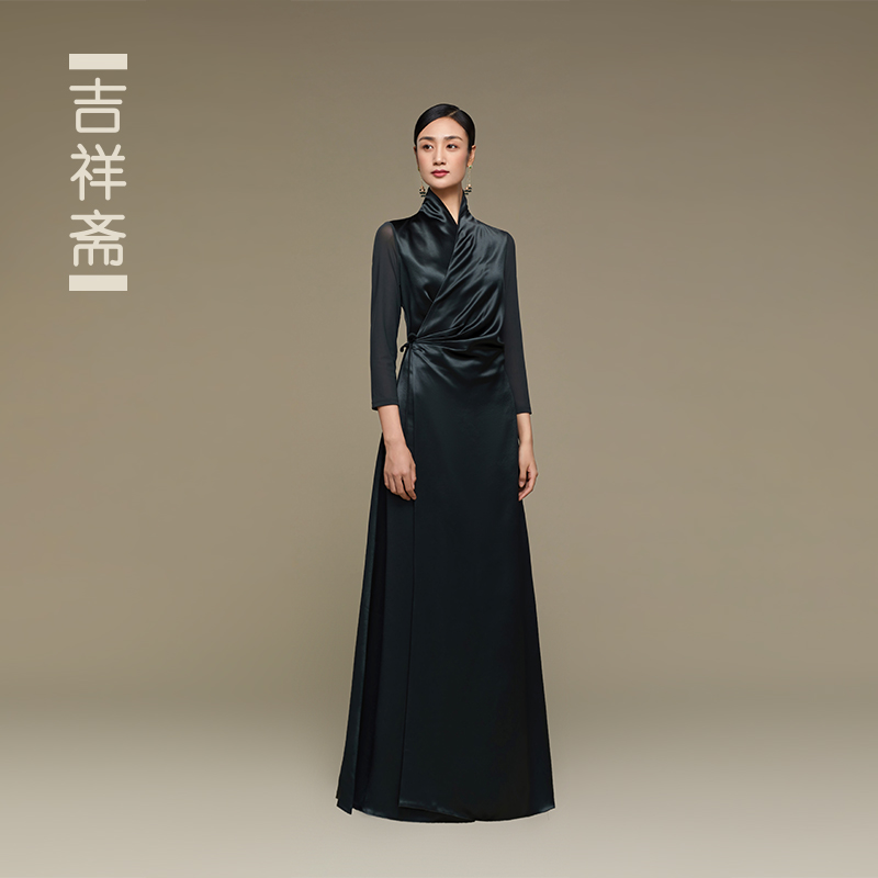 吉祥斋女装鸳鸯锦系带连衣裙春款中国风礼服宫廷风聚会专柜正品