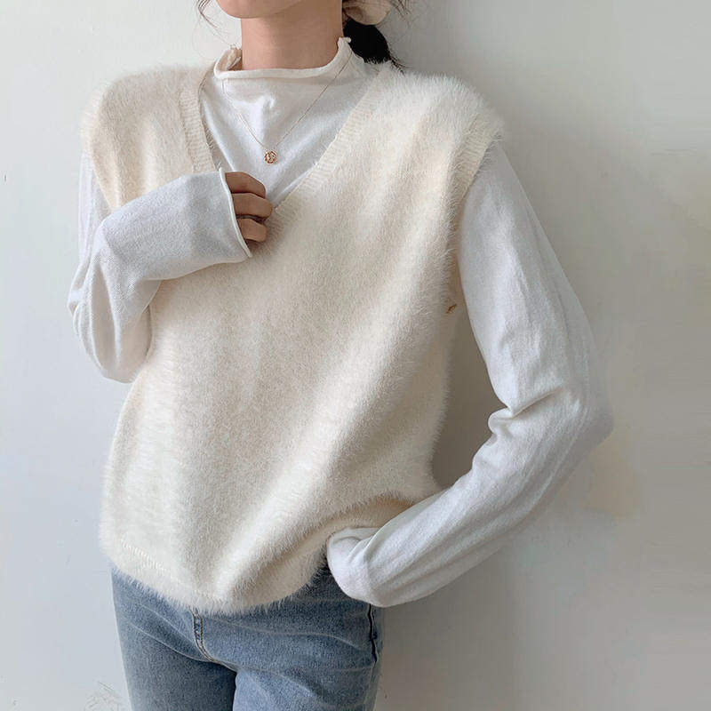 白色针织马甲女v领外穿
