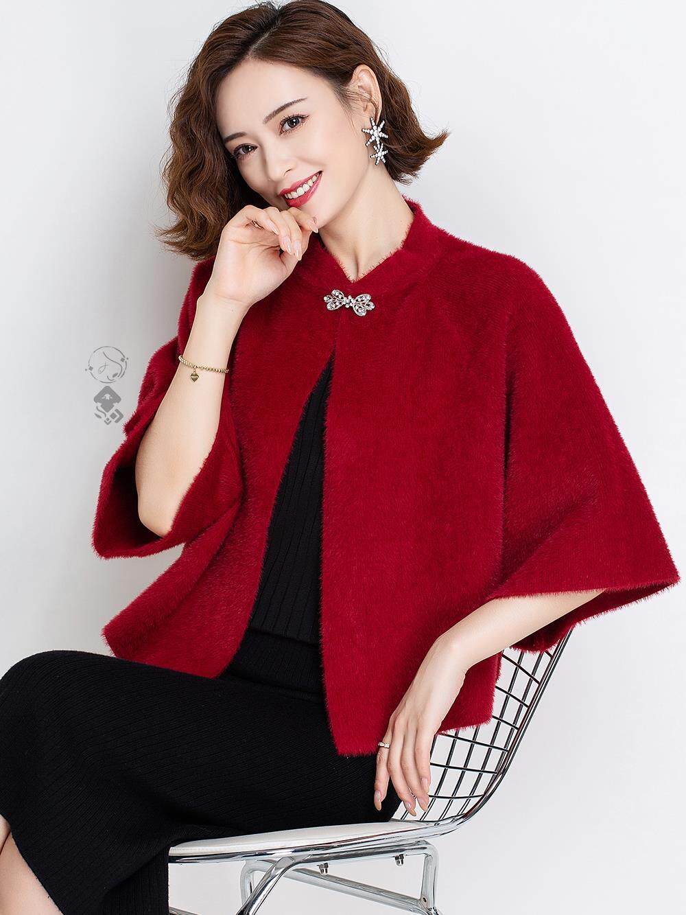 一折新娘披肩冬 结婚 大红色 保暖