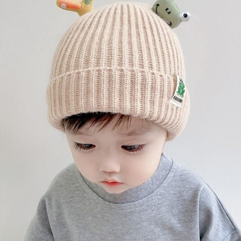 宝宝帽子秋冬季韩版可爱萌小童套头帽男童女童婴儿加厚保暖针织帽